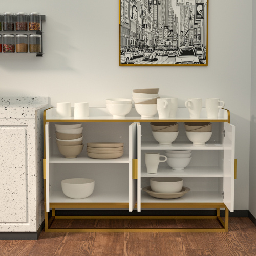 Modern Kitchen Buffet Storage Cabinet Cabinet White Gloss With Metal Legs For Living Room Kitchen - Image 5